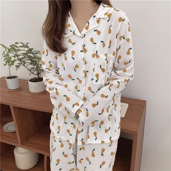 100% medvilnės sleepwear kostiumas moterų pižama rinkiniai, pavasarį, rudenį kriaušių spausdinimo namų drabužių ponios ilgomis rankovėmis, kelnes pižamos
