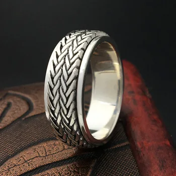 100%S925 gryno sidabro papuošalai Rankų darbo retro Tailando sidabro žiedas sukimosi kanapių virvė žiedas vyrų pinigų asmenybė