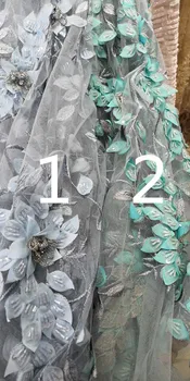 2019 5yards/daug jin01 mėlyna/žalia 3d prabanga karoliukai lapų tiulio tinklelio nėriniai siuvinėjimo audinio pjaustymo bridal vestuvinė suknelė