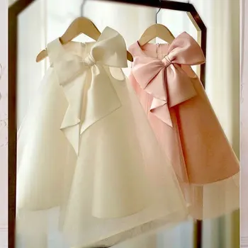 2021 Naujas Didelis Bowknot Baby Girl Dress Vaikams Gimtadienio Krikšto Suknelės Vaikams, Elegantiškas Šalis Frocks Merginos Boutique Suknelės