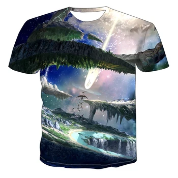 2022 Gamtos Žvaigždėtas Dangus Grafinis vyriški T-shirt Vasaros Atsitiktinis 3D Mados Viršūnes, O-kaklo Marškinėliai Berniukui Drabužių Streetwear