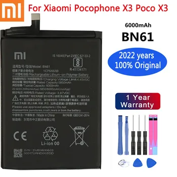 2022 Metų 100% Xiao Mi Originalios Telefonų Baterijos BN61 Už Xiaomi Pocophone Poco X3 6000mAh Didelės Talpos Bateriją Įrankiai