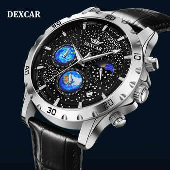 2022 Naujas DEXCAR vyriški Laikrodžiai Top Brand Prabanga Kvarco Chronograph Watch Vyrų Sporto Vandeniui Mėnulio Fazės Žvaigždėtas Dangus Laikrodis