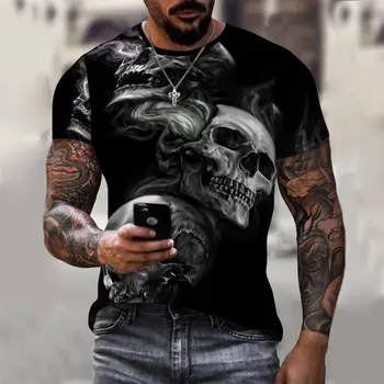 2022 Naujų Gotikinio 3d Kaukolė Marškinėlius vyriški T-shirt Ginklą Punk Rock trumpomis Rankovėmis Viršūnes Kareivis Spausdinti Marškinėliai Atsitiktinis Retro Vyrų Streetwear