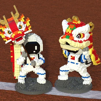 2088pcs Lion Dance Astronautas Micro Blokai Dragon Dance Kosmonautas Astronautas Mini Blokai, Plytos, Žaislai Vaikams, Žaislas Žaislas