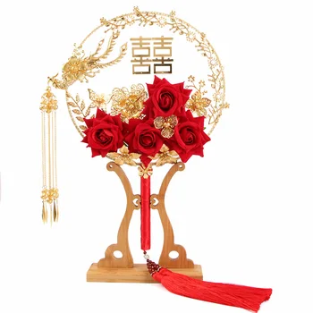 32*22cm Namų Dekoro Gerbėjai Senovinių Kinų Vestuvių Dekoratyvinis Gerbėjai Nuotaka Fotografijos Papuošalų Su Rožių Žiedų Phoenix
