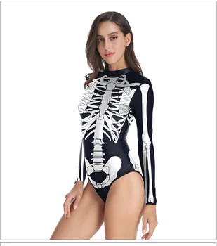 3D Žiaurius Skeletas Helovinas maudymosi kostiumėlis Moterims maudymosi Kostiumėliai su Rankovėmis Atgal Užtrauktuką Plaukti Dėvėti Mujer Trikinis Maio Feminino Praia