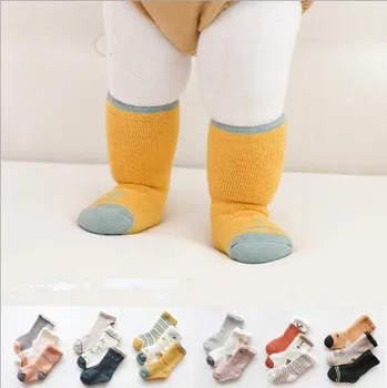 3pairsAutumn ir žiemos nauja vaikų kojinės terry sustorėjimas kūdikių vamzdis kojinės šiltas šukuotos medvilnės kojinės naujagimiui prarasti burną kojinės