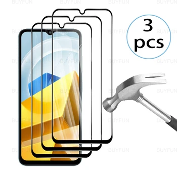 3pcs Juoda Kraštas Grūdintas Stiklas Xiaomi Xiomi Poco M5 4G Saugos Apsauginės Plėvelės Ekrano apsaugos Poco Poko M5 6.58 colių