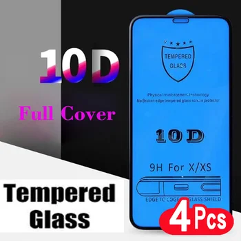 4Pcs 10D Grūdintas Stiklas iPhone 11 12 13 14 Pro Max XR X XS Max Mini 14Plus 7 8 6 Plius Screen Protector Apsauginės Stiklo Plėvelės