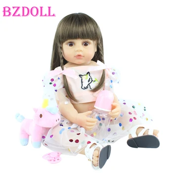 55cm Full Silikono Reborn Baby Doll Girl Naujagimių Bamblys Ilgi Plaukai Bebe Boneca Vaikas, Gimtadienio Dovana Populiarus Vonia Žaisti Žaislų Namai