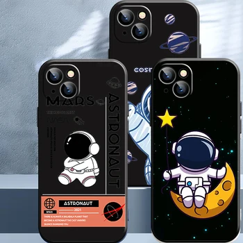 Animacinių filmų Astronautas Telefono dėklas Skirtas iPhone 14 13 12 Pro Max Mini Pro 11 X XR XS Max SE 7 8 Plus atsparus smūgiams Juodas Skystis Silikono