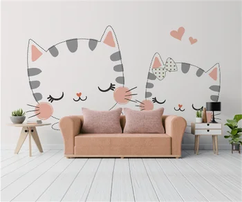 Animacinių filmų katytė vaikų kambario fone, sienų apdaila dažymas Europos ir Amerikos profesinės užsakymą 3d tapetai tėtis