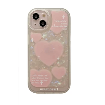 Apakinti Rožinė Širdis TPU Case for iPhone 13 Pro Max Galinį Telefono Dangtelį 12 11 Pro X XS XR 8 7 Plus SE 2020 