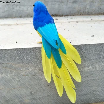 apie 18cm modeliavimas paukščių sunku modelio, spalvinga mėlynos plunksnos paukščių prop,sodo puošmena dovana s1159