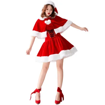 Aukštos Kokybės Moterų Kalėdų Kostiumai Kalėdos Šalis, Seksuali Raudonos Aksomo Suknelė+Skara Cosplay Kostiumų Santa Claus Apranga