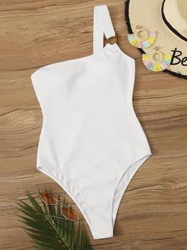 Baltos spalvos Vieną Petį Šonkaulio vientisi maudymosi kostiumėlį 2022 Nauji Aukštos Sumažinti Moterų Sexy Vasaros maudymosi Kostiumėliai, Vientisų Maudymosi Kostiumas Moterims
