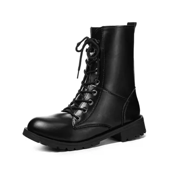 Batai moterims, juoda didelio dydžio fleeces motociklo batai padidinti patogūs odiniai batai moterims pavasario 785