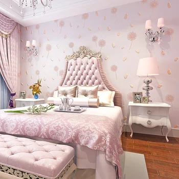 Bauda įspaustu rožinės kiaulpienių plunksnų miegamojo kambarį 3D tapetai šviežių kaimo neaustinių vaikų kambario tapetai W163