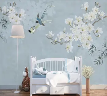 Beibehang Pasirinktinį fono paveikslėlį nuotrauka Kinų stiliaus magnolija paukščių skaičius sofa-lova, TV foną, sienos, namo apdailos 3d tapetai freskomis