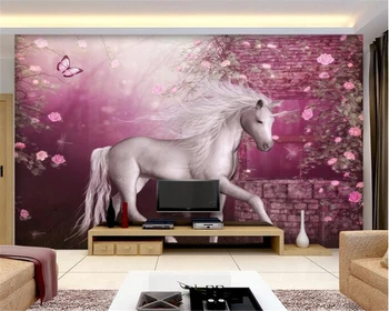 Beibehang Užsakymą tapetai Europos sielovados Vienaragis balto žirgo gėlių drugelis TV fono sienos Sienos Lipdukas 3d tapetai