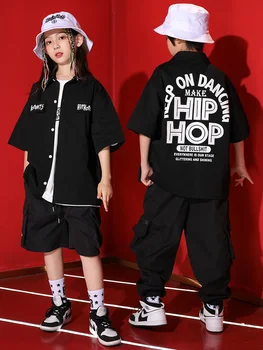 Berniukai Įrankiai Black Marškinėliai, Kelnės Vaikams Hip Hop Šokių Drabužius trumpomis Rankovėmis, Džiazo Gatvės Šokių Kpop Apranga Merginos Etape Dėvėti BL8718