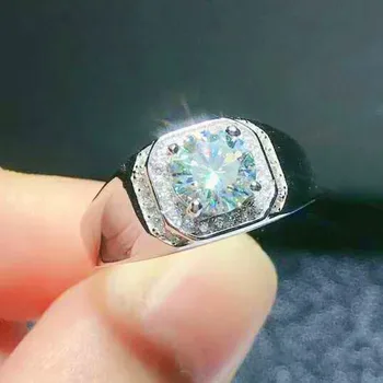 BOCAI Naujas S925 sterlingas sidabro, deimantų, valdinga vienas karatas moissanite vyrų žiedas reguliuojamas, 925 sidabras vyrų žiedas