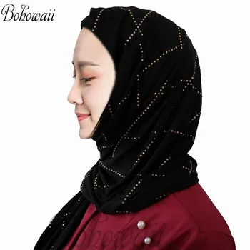 BOHOWAII Diamond Jersey Hijab Plaukų Skara Moterų Lankelis Musulmonų Mados Turbaną Foulard Musulmane Pour Femme Ramadanas Hoofddoek