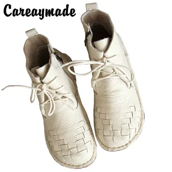 Careaymade-Japonijos moterų Retro Meno odos trumpi batai,originalus vertus, įsiūtas minkštas soled mezgimo atsitiktinis batai močiutė batai