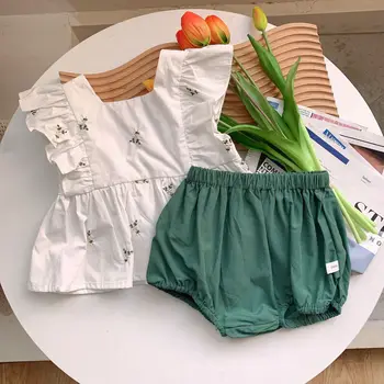 Cekcya Baby Girl korėjos Drabužių Rinkinys Gėlių Siuvinėjimas, Marškinėliai, Šortai su Dviejų dalių Kūdikių Apranga Vasaros Vaikų Kostiumas