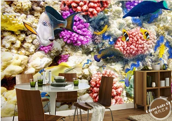 Custom 3D didelės freskomis,giliavandenių žuvų spalvingi koralai , gyvenamasis kambarys su sofa-lova, TV wall miegamojo sienos popieriaus