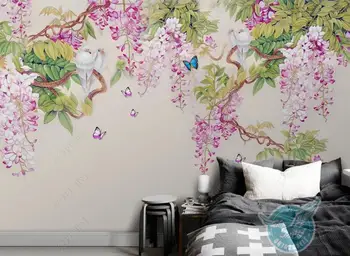Custom 3D Foto Tapetai Wisteria gėlių drugelis Gyvenamasis Kambarys su Sofa-lova, TV Foną, Sienų tapetų Kambario Dekoro