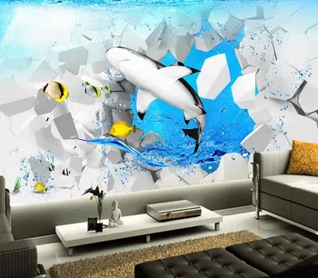 Custom 3D freskomis,3D animaciją Delfinų papel de parede,viešbutis, restoranas, baras, gyvenamasis kambarys su sofa-lova, tv wall vaikų miegamojo tapetai
