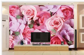 Custom foto tapetai, 3d freskomis tapetai Rausvos rožės Gėlių fone sienos freskos TV nustatymas sienos dokumentų namų puošybai