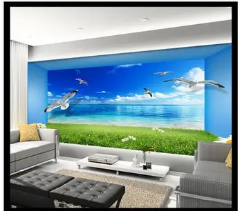 Custom foto tapetai, 3d freskomis tapetai sėdi kambaryje Sea view 3D gražus žuvėdra erdvė, svetainė, TV foną sienos