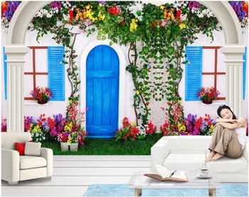 Custom freskos nuotrauka 3d kambario tapetai Mėlyna ir mėlyna gėlių ir vynmedžių tapybos 3d sienų freskomis tapetų sienos, 3 d