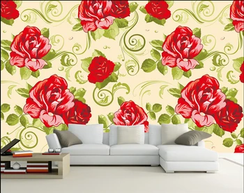 Custom gėlės tapetai, 3D, raudona rožė, aliejaus tapybai už kambarį, miegamąjį, TV foną, sienų apmušalai atsparus vandeniui
