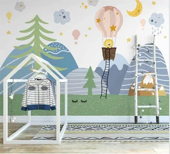 Custom sienų tapetai ranka-dažytos animacinių filmų miškai slėnis karšto oro balionu, vaikų kambario foną sienos 3d tapetai