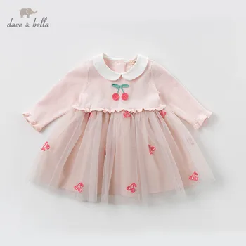 DBM12757 dave bella pavasario baby girl ' s princess mielas akių megztinis suknelė vaikų mados šalis suknelė vaikams kūdikiams lolita drabužiai