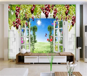 Dekoratyvinės tapetų 3D vynuogių langą scenos fone sienų tapyba