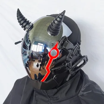 Demonas Ragai Cyberpunk Kaukė Cosplay Shinobi Kaukė Specialiųjų Pajėgų Samurajus karvės ragas Kaukės Trikampis Projekto El Su Led Šviesa