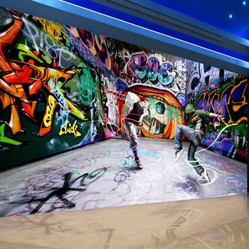 Didelis šokti jaunimą hip-hop ' grafiti, tapetai, fonas gyvenimo kambario, miegamasis freskos pasirinktinis dydis