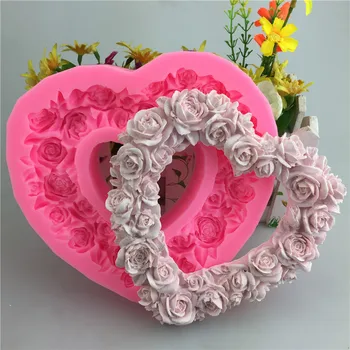 Didelės Širdies Formos Rose Girliandą Silikono Formos 