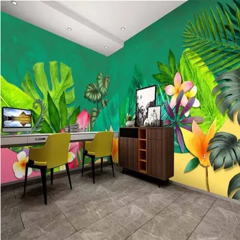 Didelės Žalios Šviežių Tropinių Augalų, Visas Namas Fone Sienų Tapetai Kambarį Miegamojo Sienos 3D tapetų Namų Dekoro