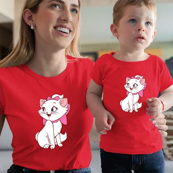 Disney Baby Boy Cool T-shirt Kawaii Prarasti Marie Katė Mama Ir Dukra Marškinėlius Karšto Pardavimo Šiuolaikinės Camiseta Šeimos Tshirts