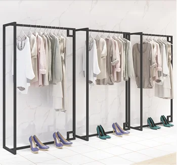 Drabužių parduotuvė display rack grindų tipas, vyrų ir moterų drabužių parduotuvė lentynos paprastas ekranas stovo pusėje kabinti drabužius stovo