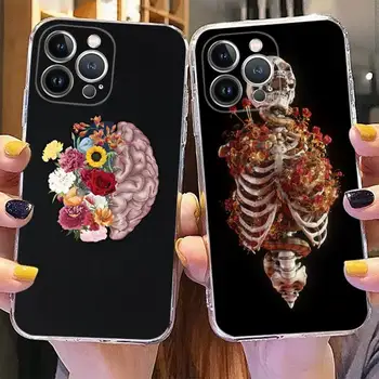 Estetinė Žmogaus Organus, Smegenis, Širdį, Telefono dėklas Skirtas iPhone 14 13 12 11 Pro Max XS X XR SE 2020 6 7 8 Plius Mini Skaidri Korpuso