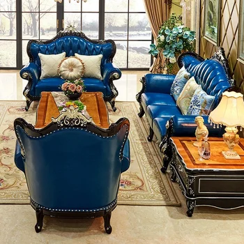 Europos Stiliaus Sofa Derinys Kambarį Medžio Masyvo Išdrožtos Ebony Viršutinis Sluoksnis Odos Gyvenamųjų Baldai Visiškai Kietas