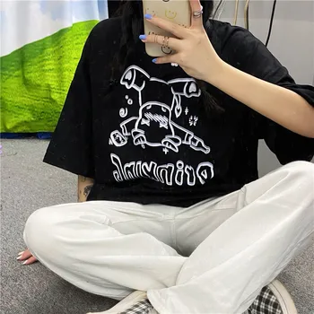 Gatvės trumparankoviai Marškinėliai Moterims Vasaros Prarasti korėjos Versija Harajuku Viršuje Negabaritinių Hiphop Japonijos Pusė Rankovėmis Viršuje Tees