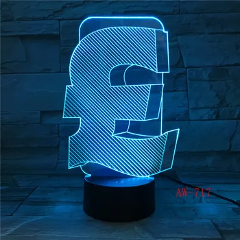 GBP Svaras 3D LED Nakties Šviesos RGB Keitimas Jungtinės Karalystės 3D Stalo Lempa Naujovė Simbolis naktinė lempa Dekoracija Kalėdų Dovana AW-717